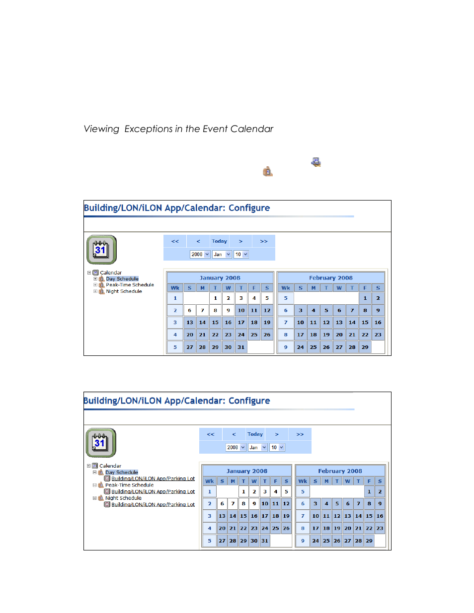 Viewing exceptions in the event calendar | Echelon SmartServer 2.2 User Manual | Page 405 / 560