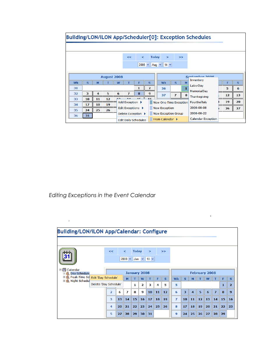 Editing exceptions in the event calendar | Echelon SmartServer 2.2 User Manual | Page 407 / 560