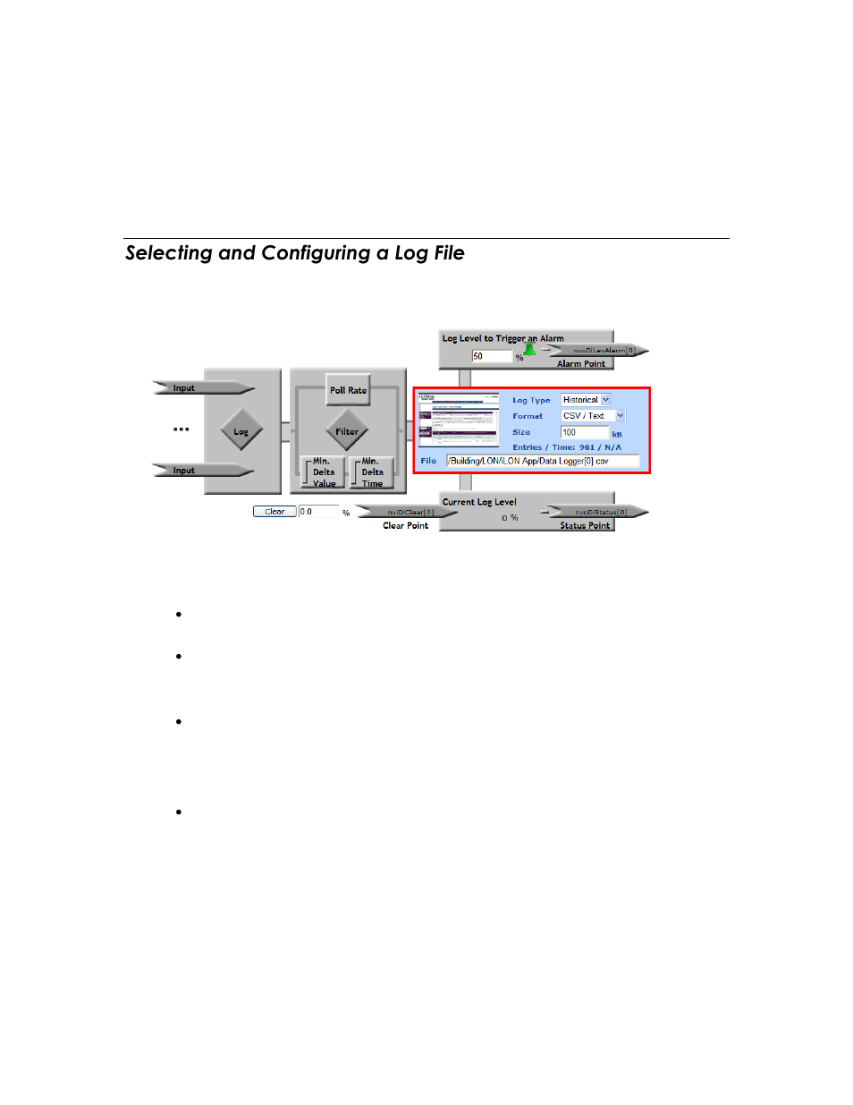 Selecting and configuring a log file, Select and configure a log file | Echelon SmartServer 2.2 User Manual | Page 415 / 560