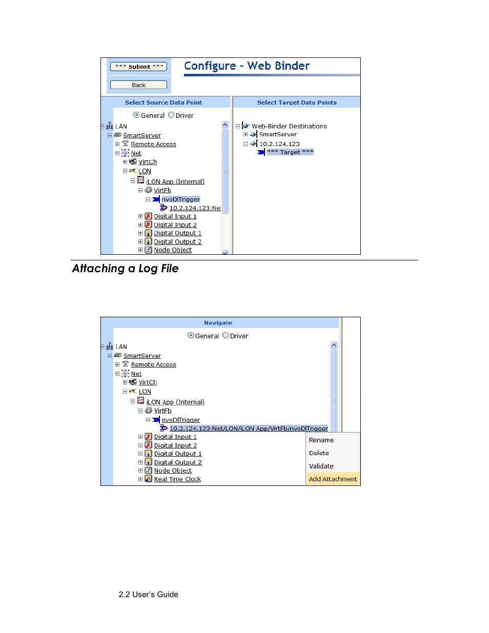 Attaching a log file | Echelon SmartServer 2.2 User Manual | Page 424 / 560