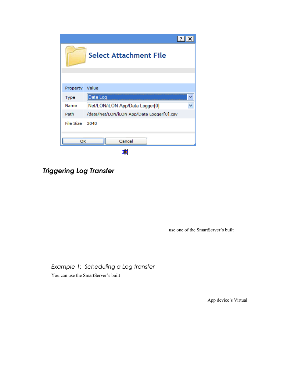 Triggering log transfer, Example 1: scheduling a log transfer | Echelon SmartServer 2.2 User Manual | Page 425 / 560