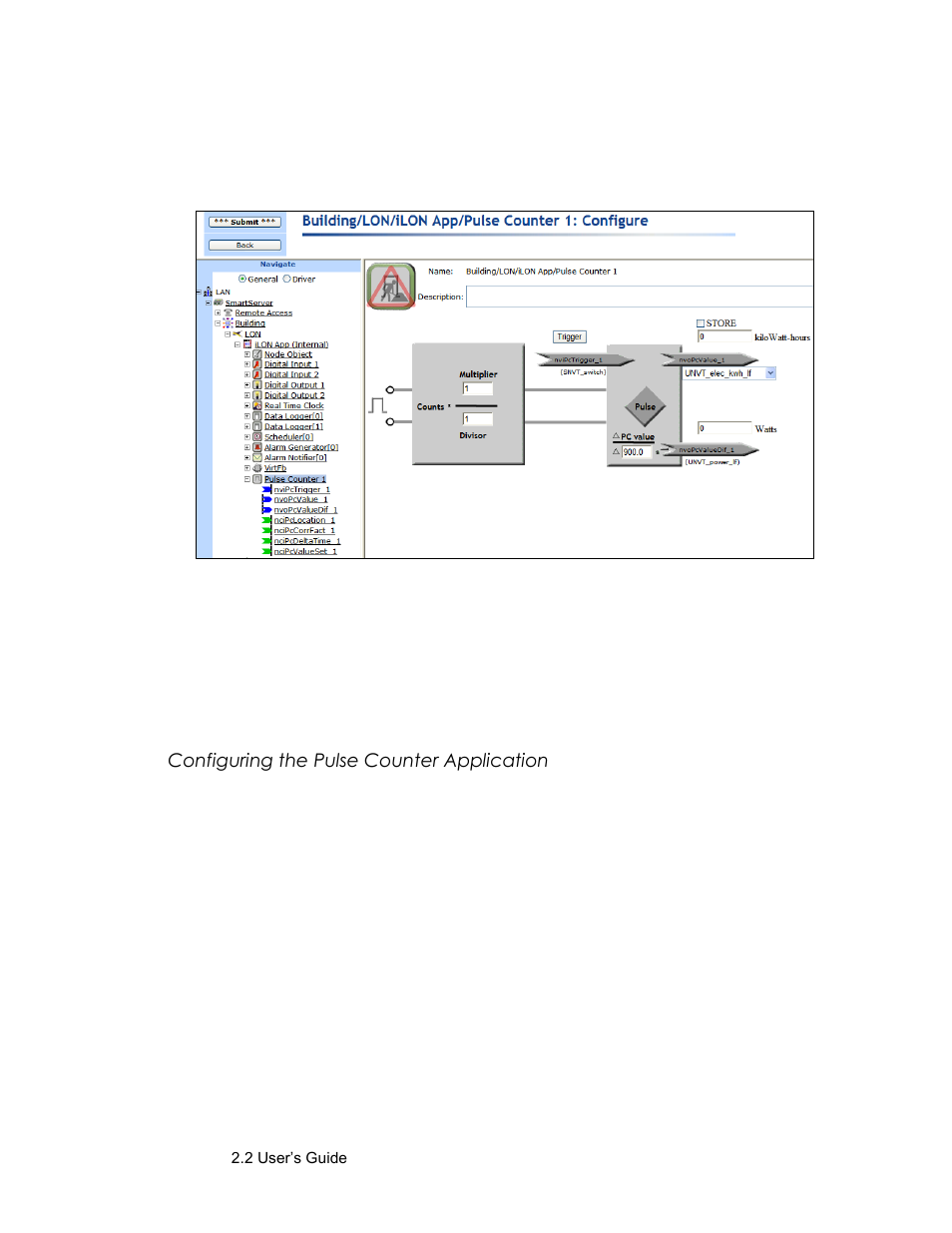 Configuring the pulse counter application | Echelon SmartServer 2.2 User Manual | Page 440 / 560