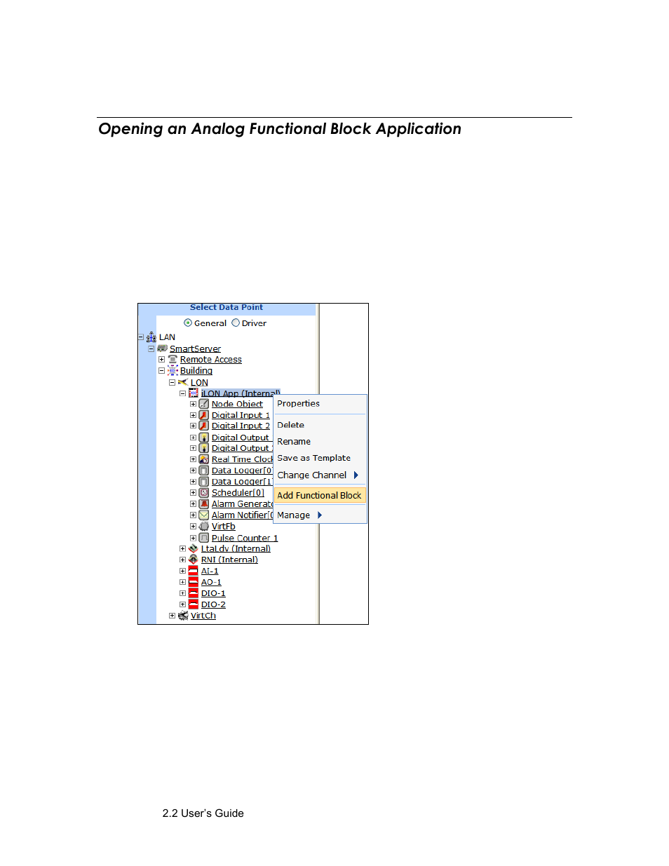 Opening an analog functional block application | Echelon SmartServer 2.2 User Manual | Page 448 / 560