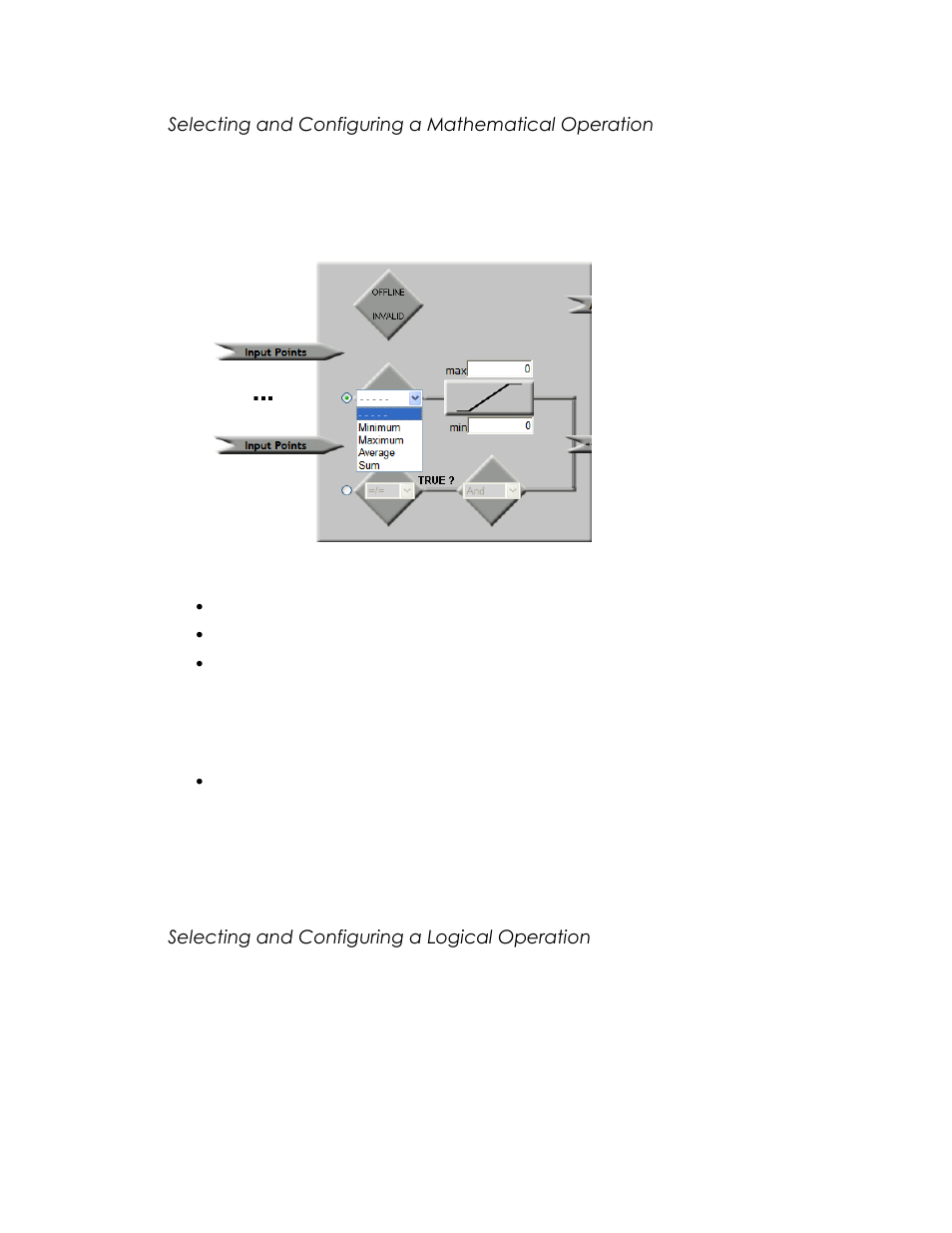 Selecting and configuring a mathematical operation, Selecting and configuring a logical operation | Echelon SmartServer 2.2 User Manual | Page 453 / 560