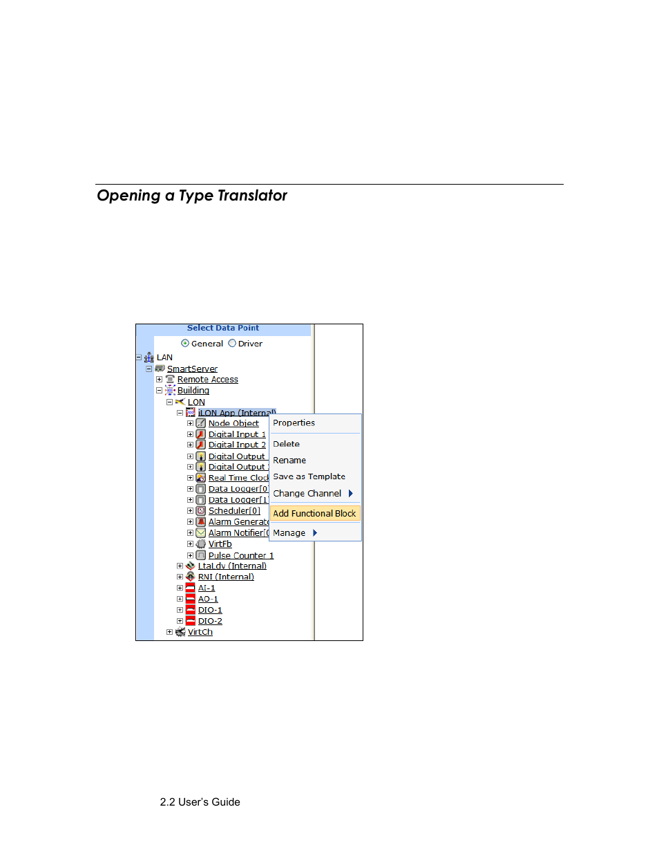 Opening a type translator | Echelon SmartServer 2.2 User Manual | Page 460 / 560