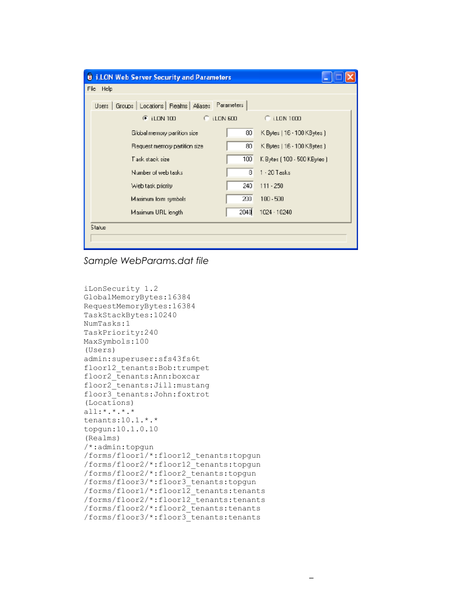 Sample webparams.dat file | Echelon SmartServer 2.2 User Manual | Page 527 / 560