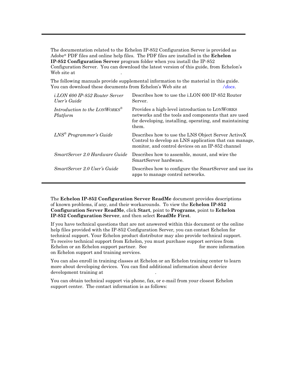 Related manuals, For more information and technical support | Echelon IP-852 Channel User Manual | Page 7 / 56