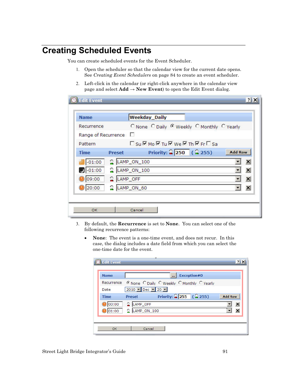 Creating scheduled events, Ee creating scheduled events | Echelon Lumewave CRD 3000 Street Light Bridge User Manual | Page 101 / 124