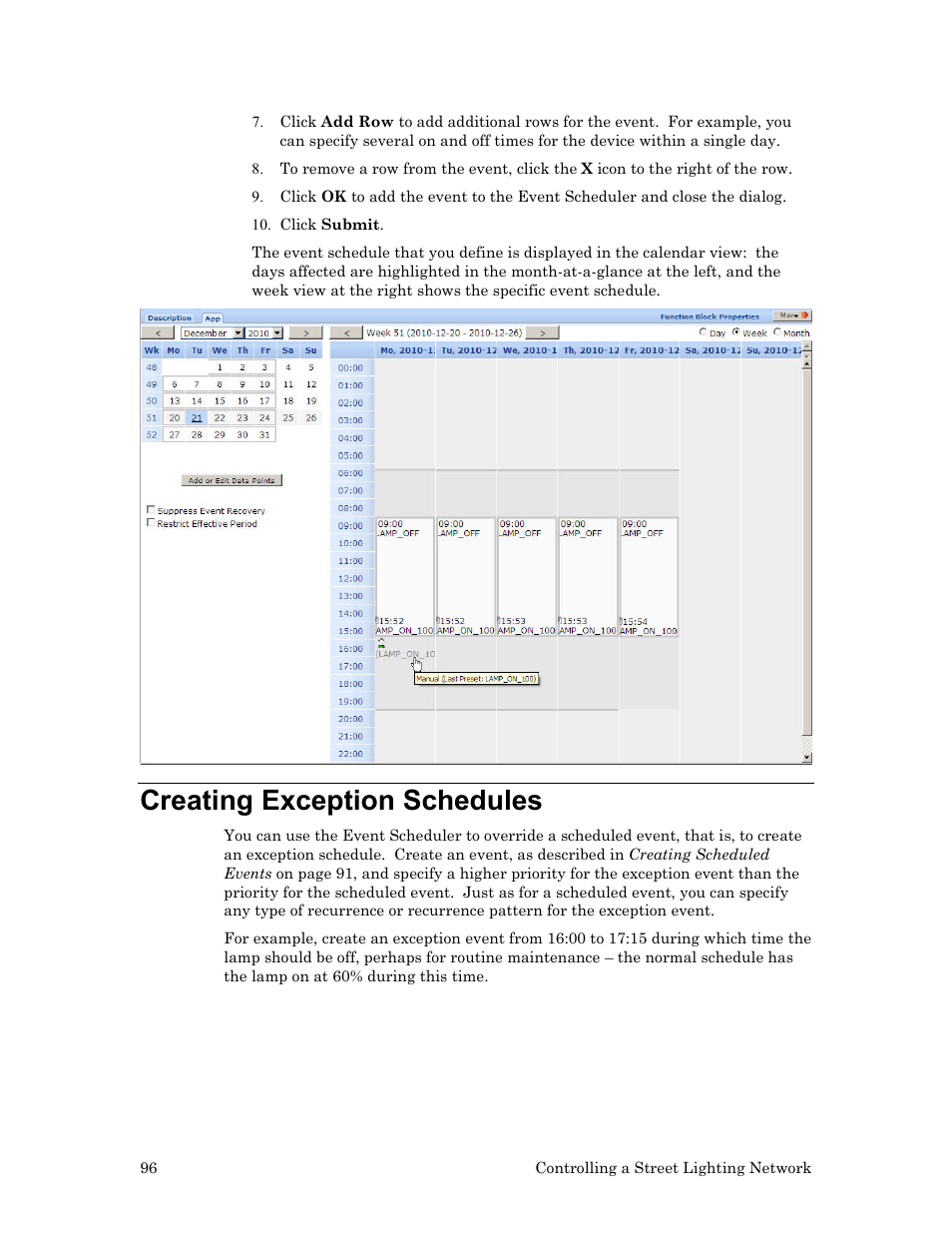 Creating exception schedules | Echelon Lumewave CRD 3000 Street Light Bridge User Manual | Page 106 / 124