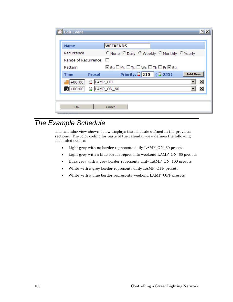 The example schedule | Echelon Lumewave CRD 3000 Street Light Bridge User Manual | Page 110 / 124