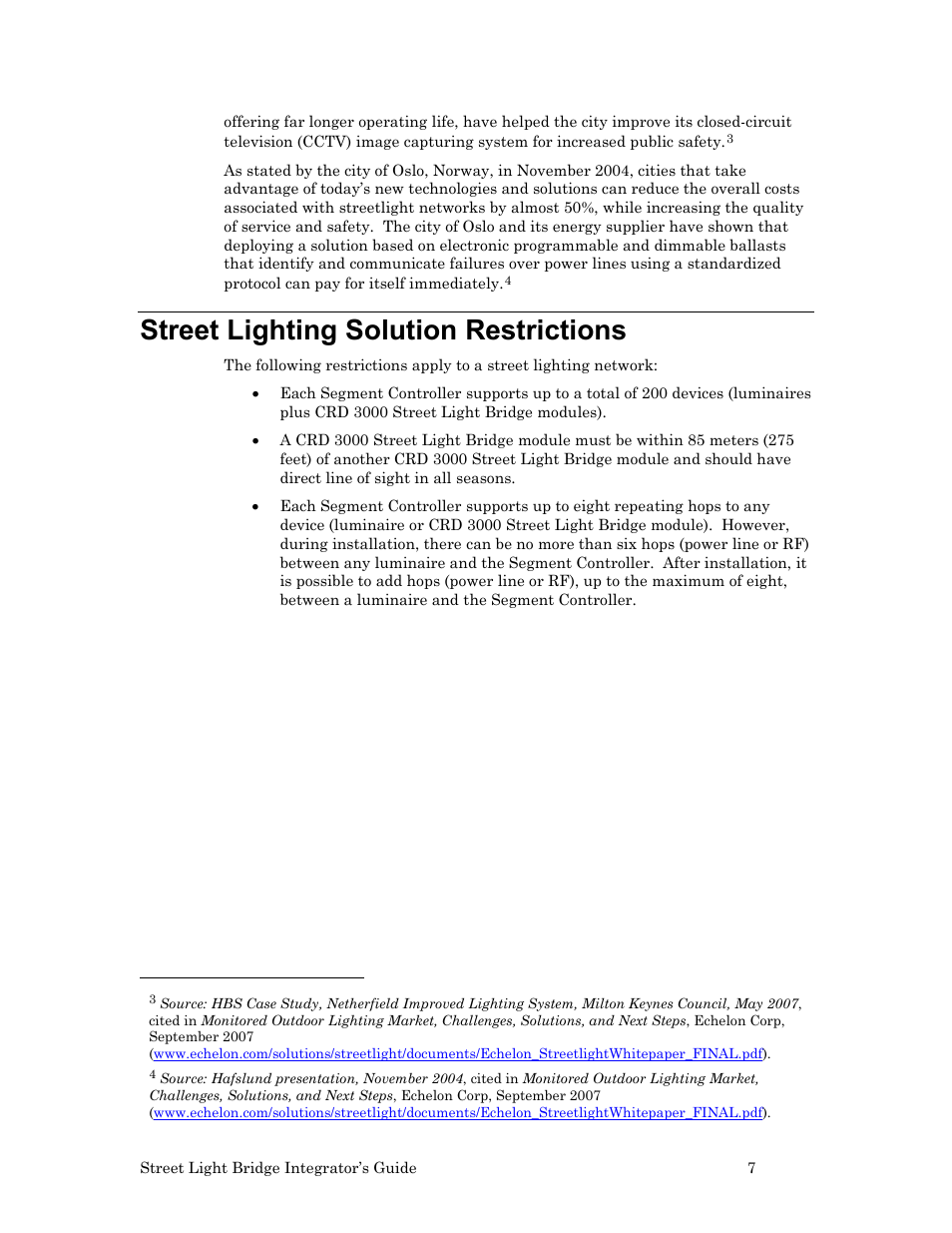 Street lighting solution restrictions | Echelon Lumewave CRD 3000 Street Light Bridge User Manual | Page 17 / 124