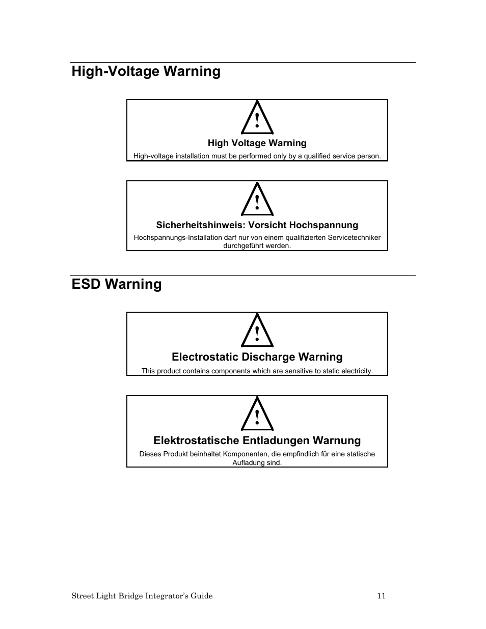 High-voltage warning, Esd warning | Echelon Lumewave CRD 3000 Street Light Bridge User Manual | Page 21 / 124