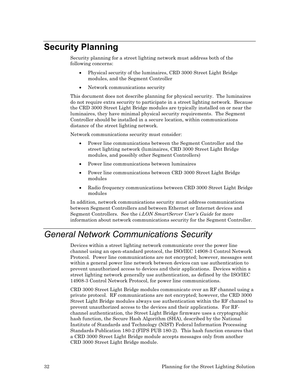 Security planning, General network communications security | Echelon Lumewave CRD 3000 Street Light Bridge User Manual | Page 42 / 124