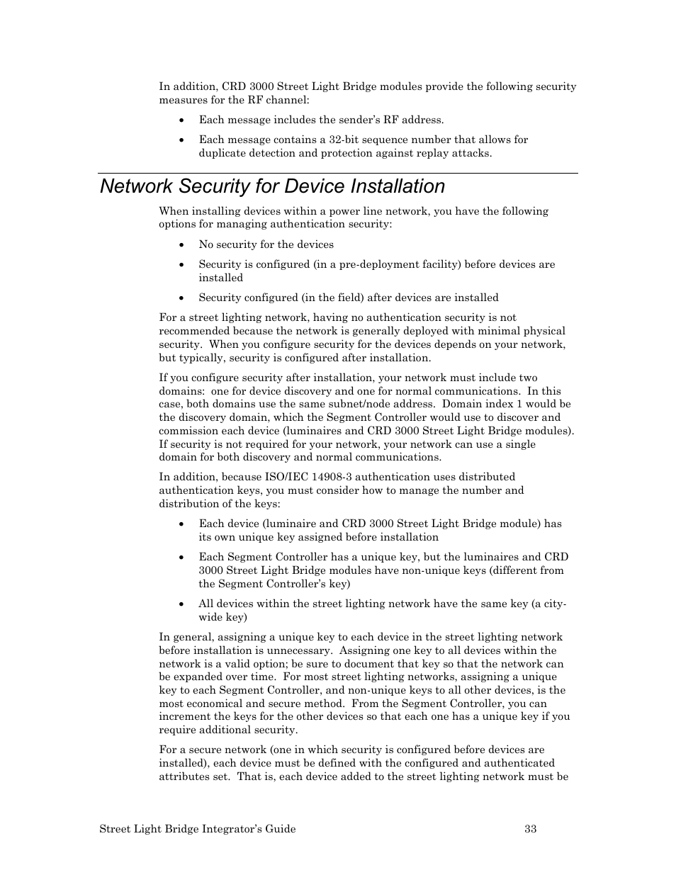 Network security for device installation | Echelon Lumewave CRD 3000 Street Light Bridge User Manual | Page 43 / 124