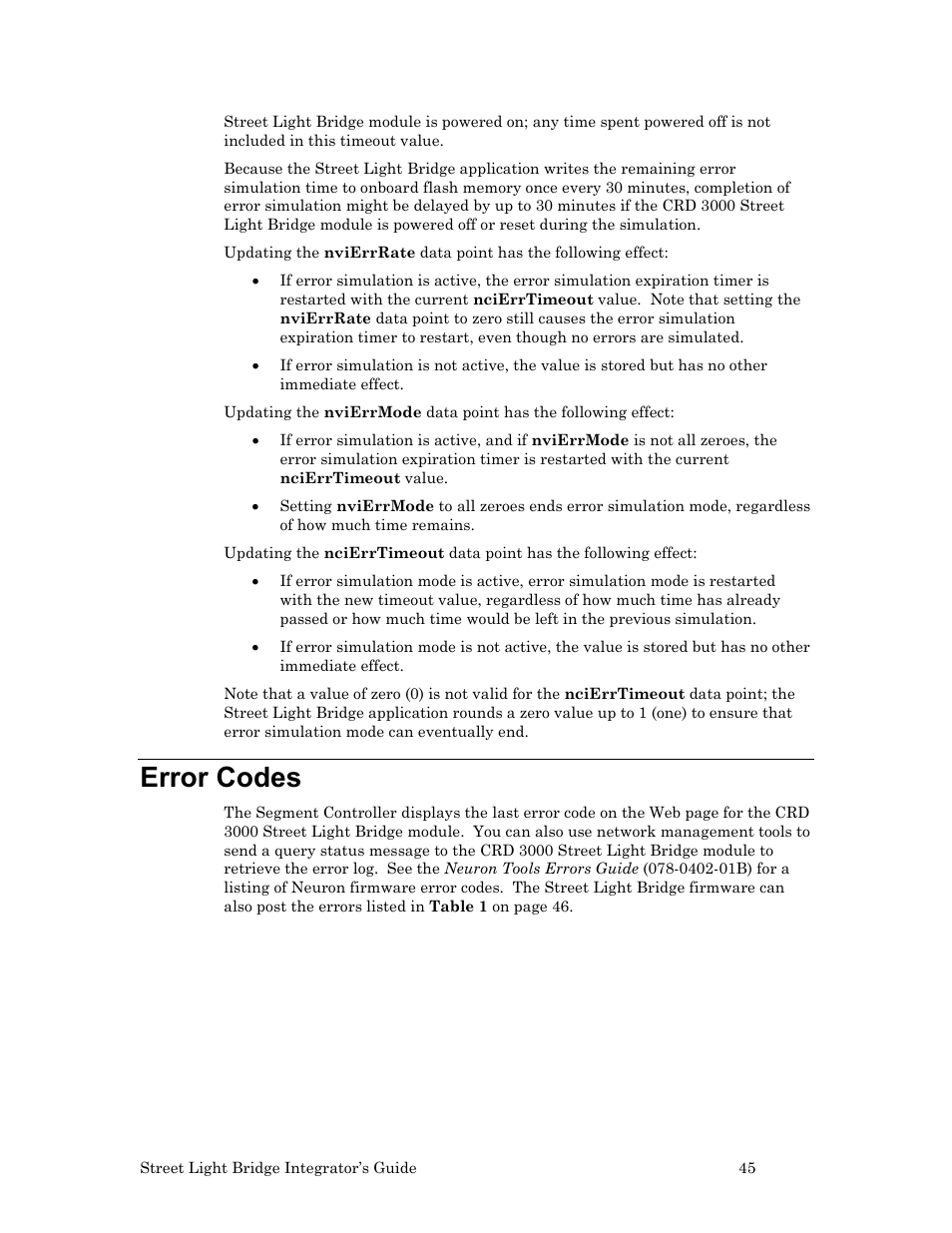 Error codes | Echelon Lumewave CRD 3000 Street Light Bridge User Manual | Page 55 / 124