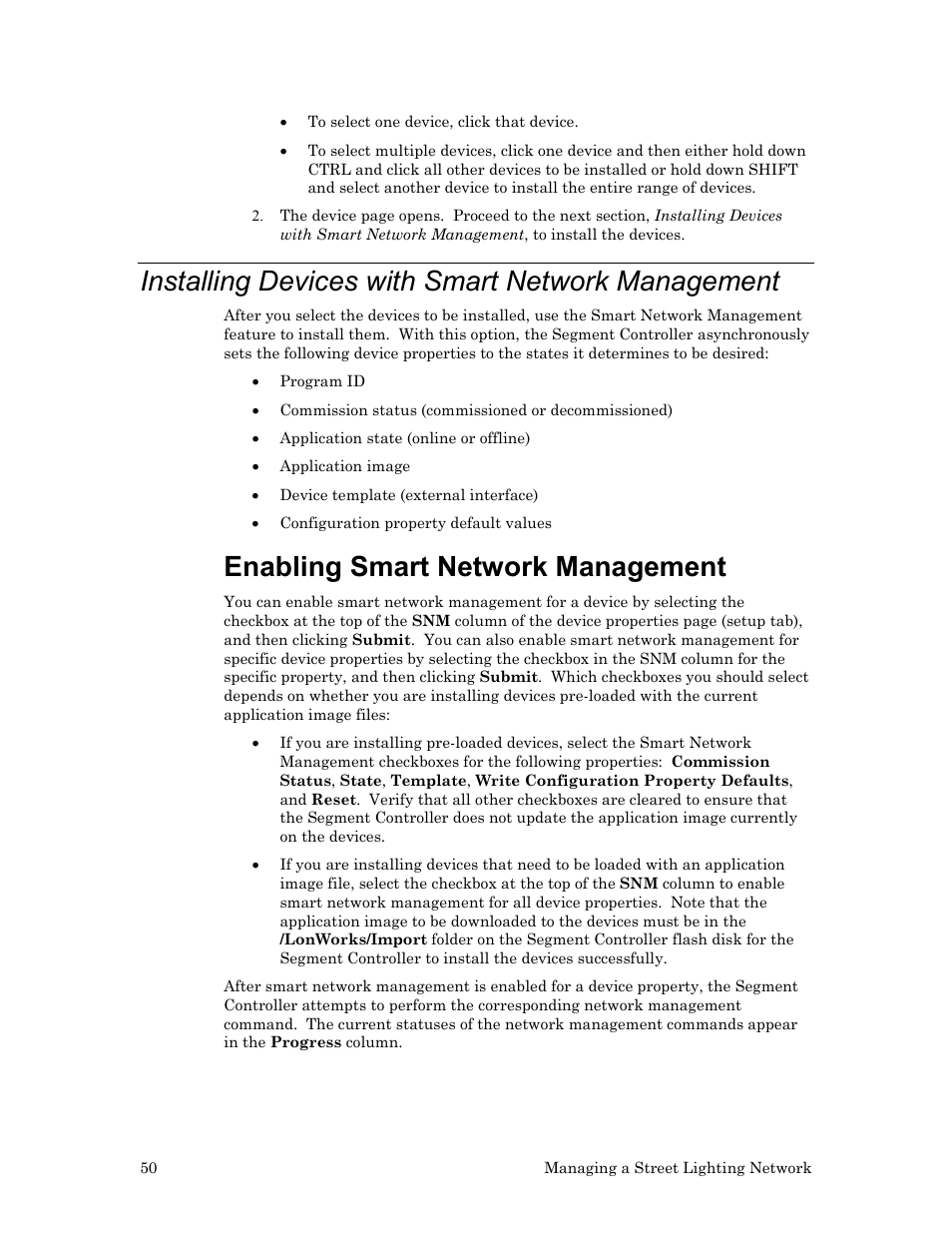 Installing devices with smart network management, Enabling smart network management | Echelon Lumewave CRD 3000 Street Light Bridge User Manual | Page 60 / 124