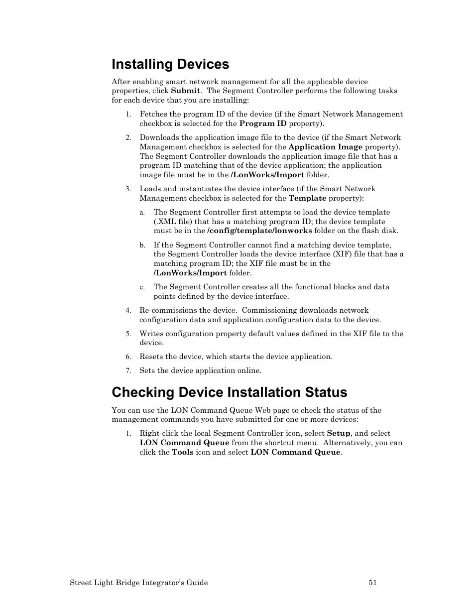 Installing devices, Checking device installation status | Echelon Lumewave CRD 3000 Street Light Bridge User Manual | Page 61 / 124