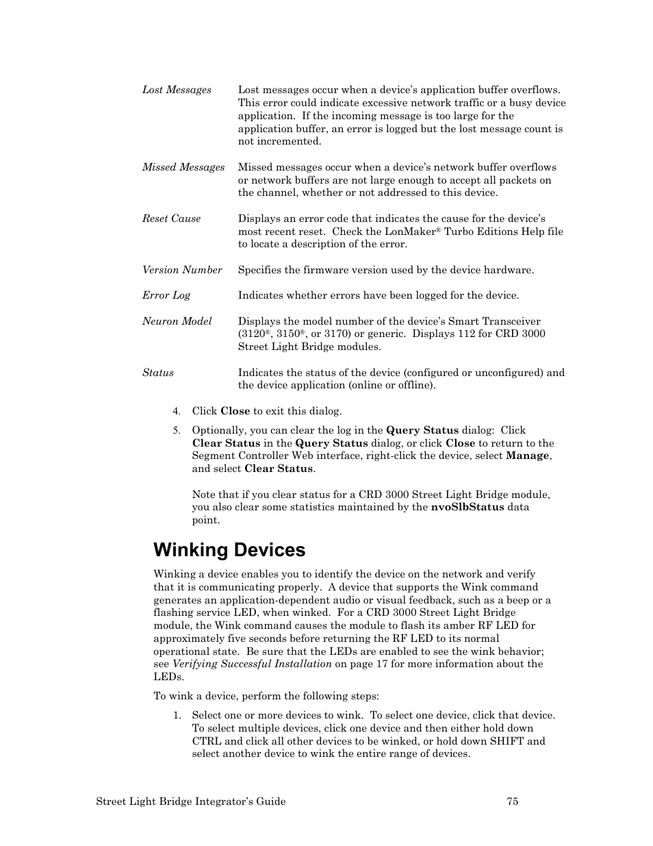 Winking devices | Echelon Lumewave CRD 3000 Street Light Bridge User Manual | Page 85 / 124