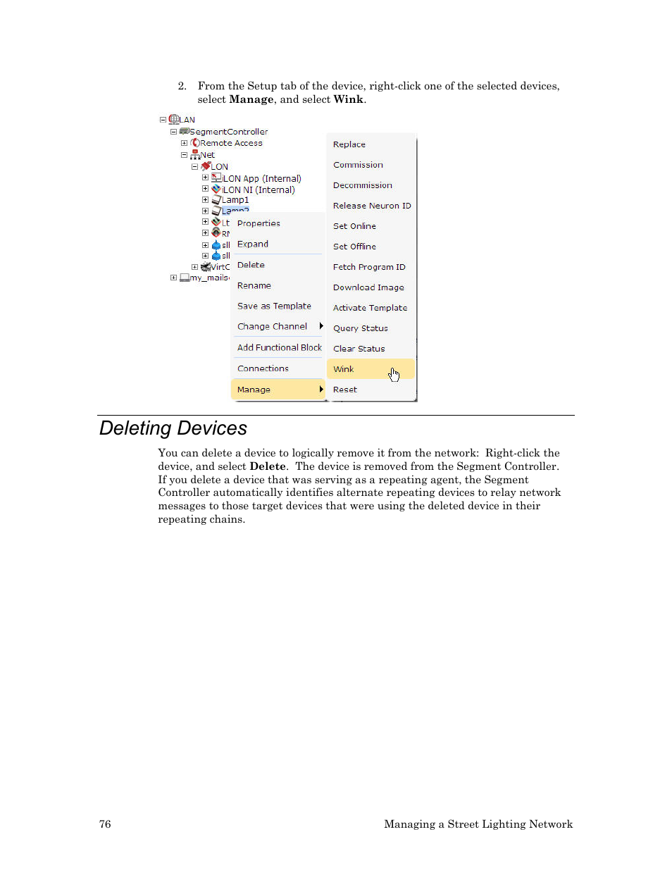 Deleting devices | Echelon Lumewave CRD 3000 Street Light Bridge User Manual | Page 86 / 124