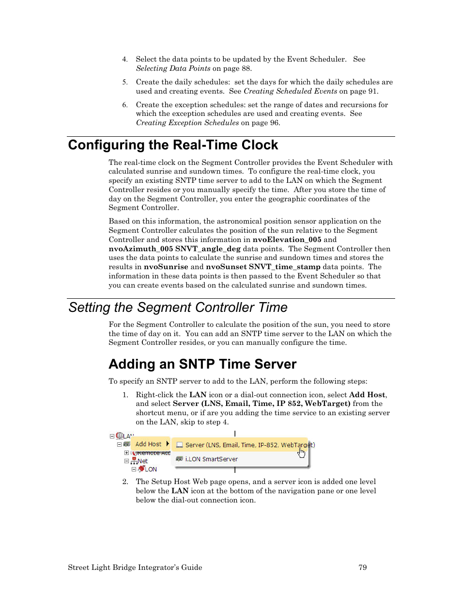 Configuring the real-time clock, Setting the segment controller time, Adding an sntp time server | Echelon Lumewave CRD 3000 Street Light Bridge User Manual | Page 89 / 124