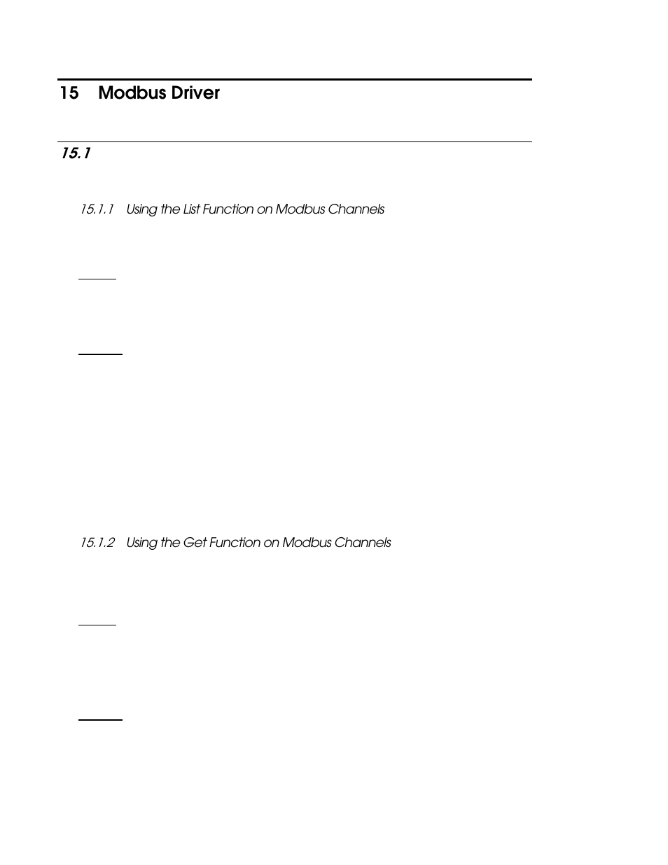 15 modbus driver, 1 modbus channels, 1 using the list function on modbus channels | 2 using the get function on modbus channels, Modbus driver -1, Modbus channels -1, Using the list function on modbus channels -1, Using the get function on modbus channels -1, Modbus channels | Echelon i.LON SmartServer 2.0 User Manual | Page 250 / 443