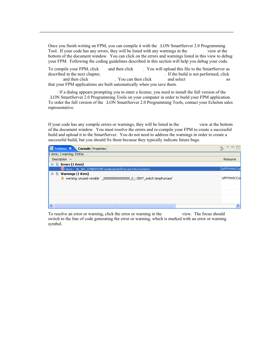 Compiling an fpm, Checking compile and warning errors | Echelon i.LON SmartServer 2.0 User Manual | Page 103 / 266