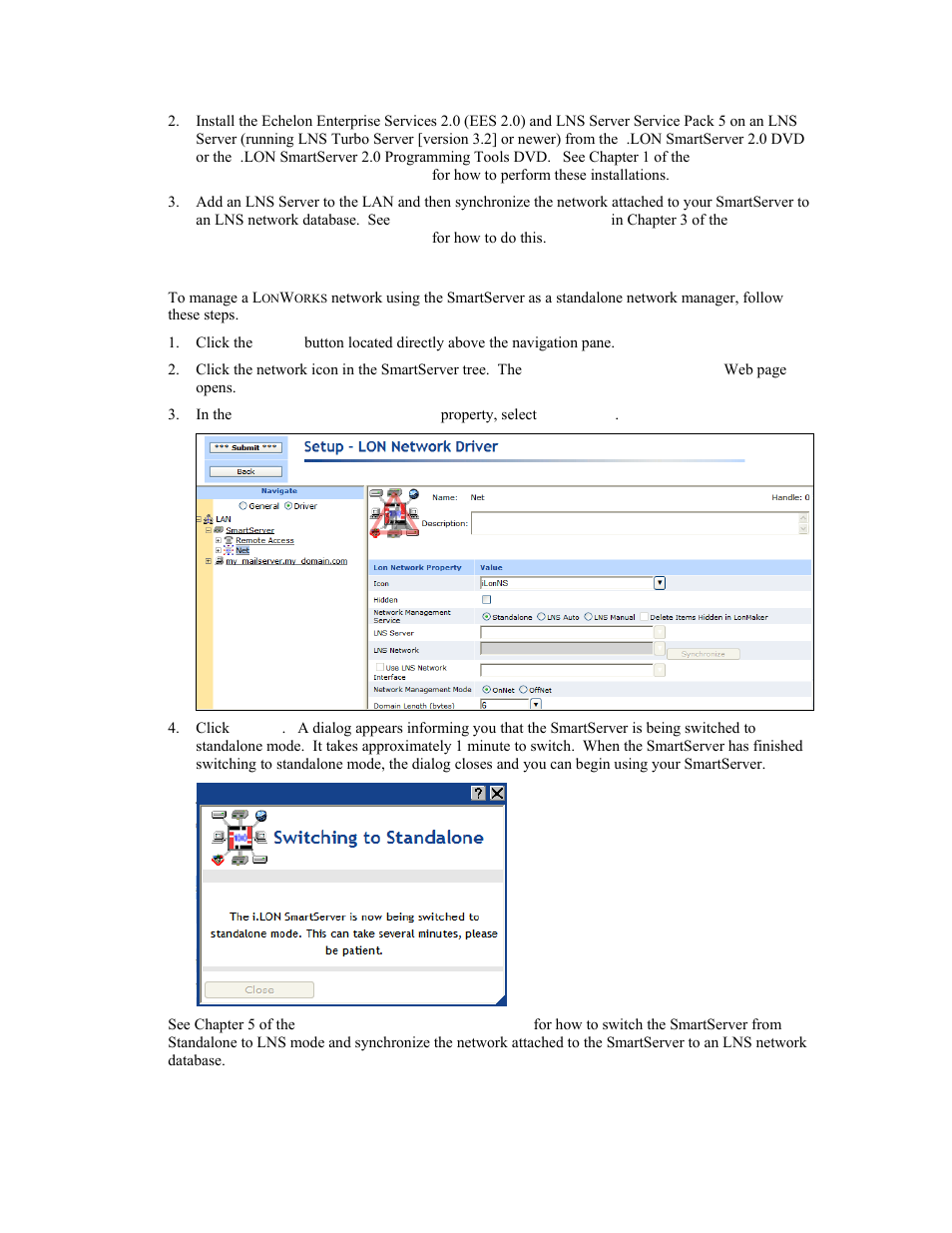 Using standalone network management | Echelon i.LON SmartServer 2.0 User Manual | Page 127 / 266