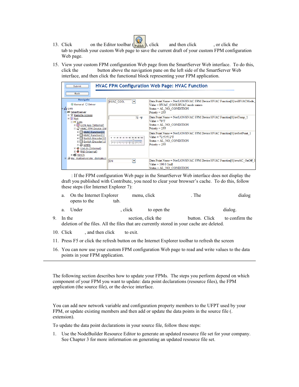 Updating fpms, Updating data point declarations | Echelon i.LON SmartServer 2.0 User Manual | Page 152 / 266