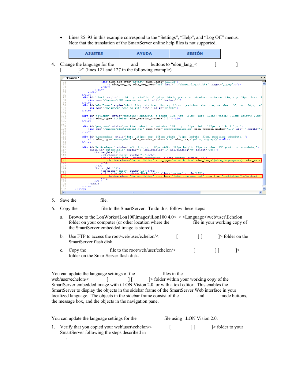 Translating the sidebar.htm file | Echelon i.LON SmartServer 2.0 User Manual | Page 212 / 266