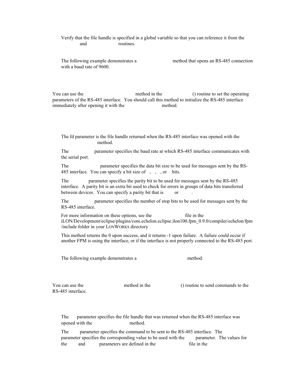 Rs485_setparams(), Rs485_ioctl() | Echelon i.LON SmartServer 2.0 User Manual | Page 244 / 266