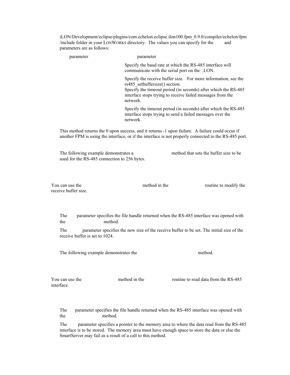 Rs485_setbuffersize(), Rs485_read() | Echelon i.LON SmartServer 2.0 User Manual | Page 245 / 266