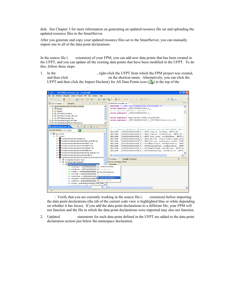 Manually importing all data point declarations, See manually importing all data, Point declarations in | Echelon i.LON SmartServer 2.0 User Manual | Page 87 / 266