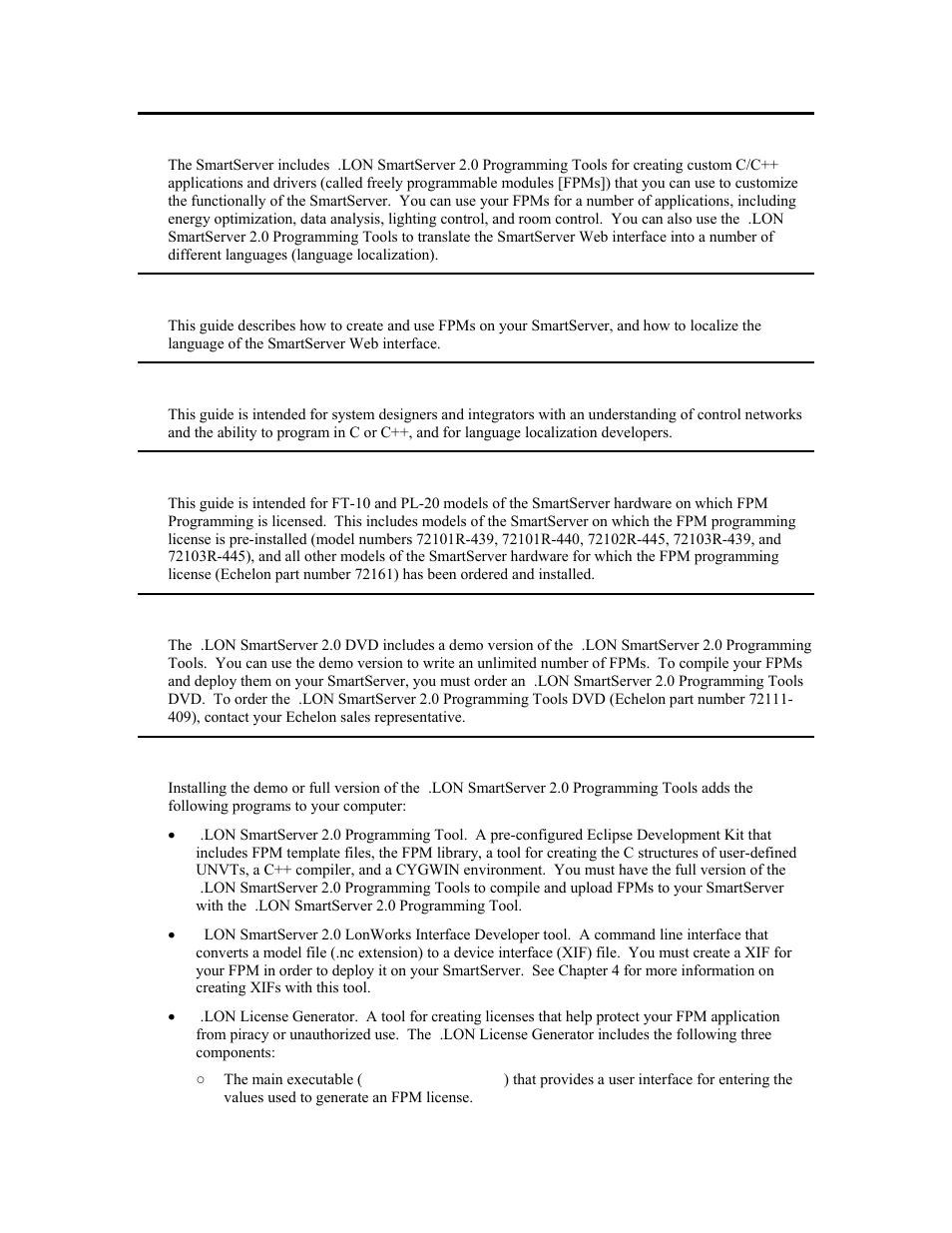 Welcome, Purpose, Audience | Models, I.lon smartserver 2.0 programming tools versions, I . lon smartserver 2.0 programming tools versions | Echelon i.LON SmartServer 2.0 User Manual | Page 9 / 266