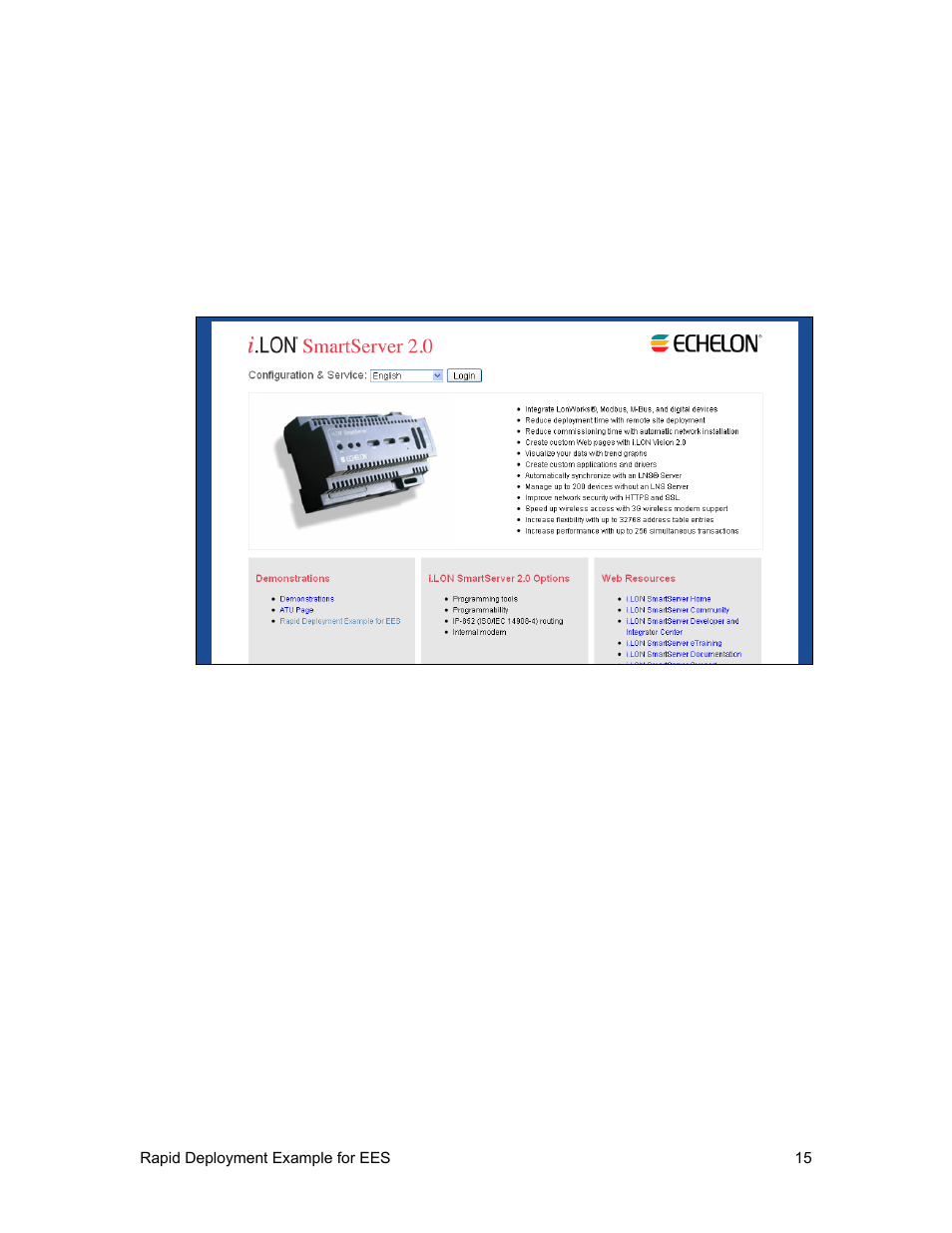 Opening the deployment example web interface | Echelon Rapid Deployment Example for EES User Manual | Page 25 / 34