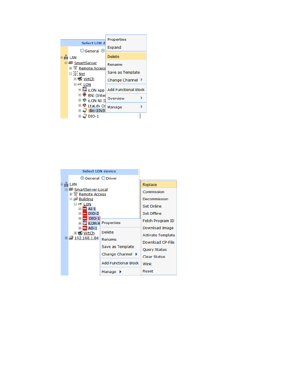 Manually replacing devices | Echelon i.LON SmartServer 2.0 Power Line User Manual | Page 68 / 144