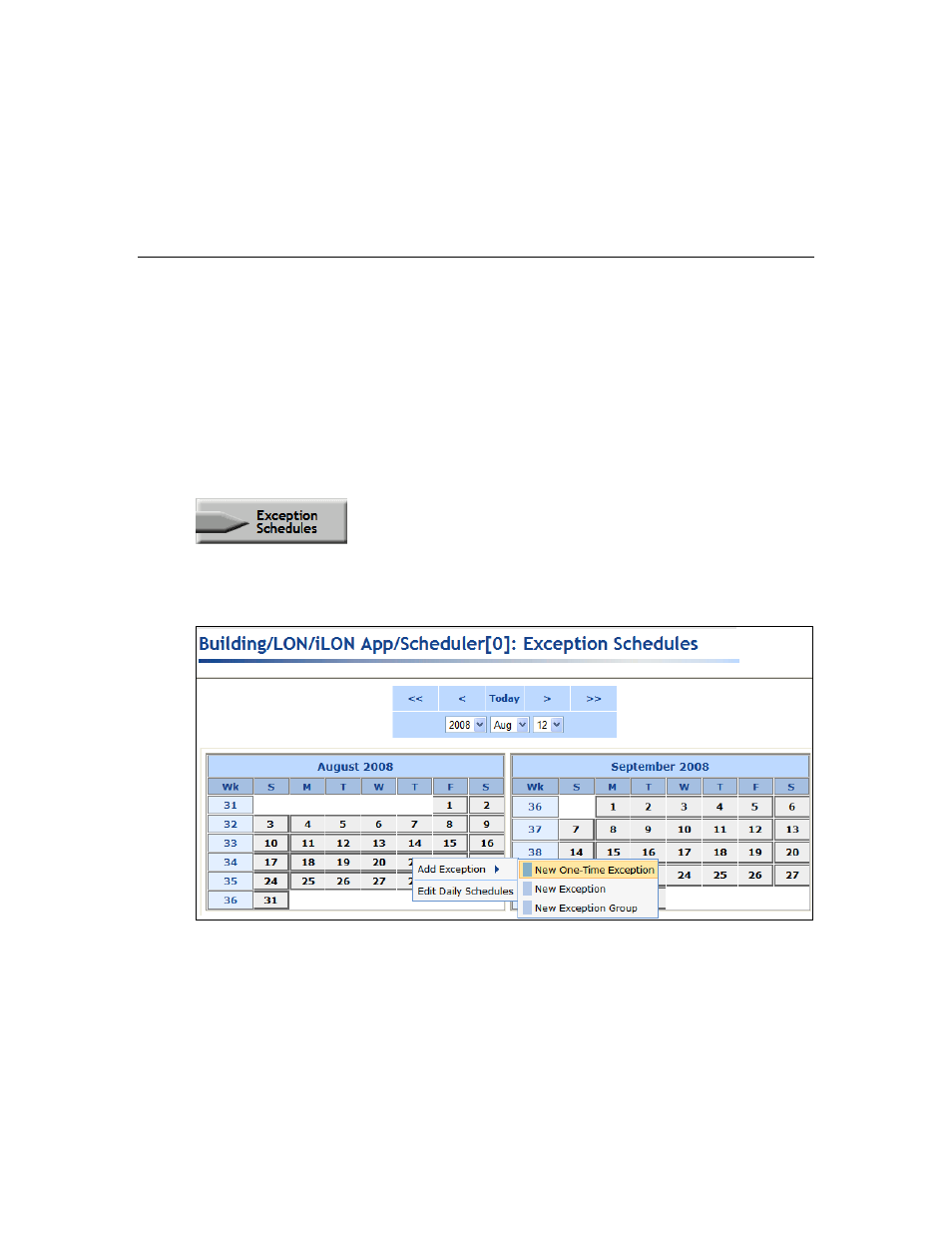 Creating exception schedules, Creating one-time exceptions | Echelon i.LON SmartServer 2.0 Power Line User Manual | Page 98 / 144