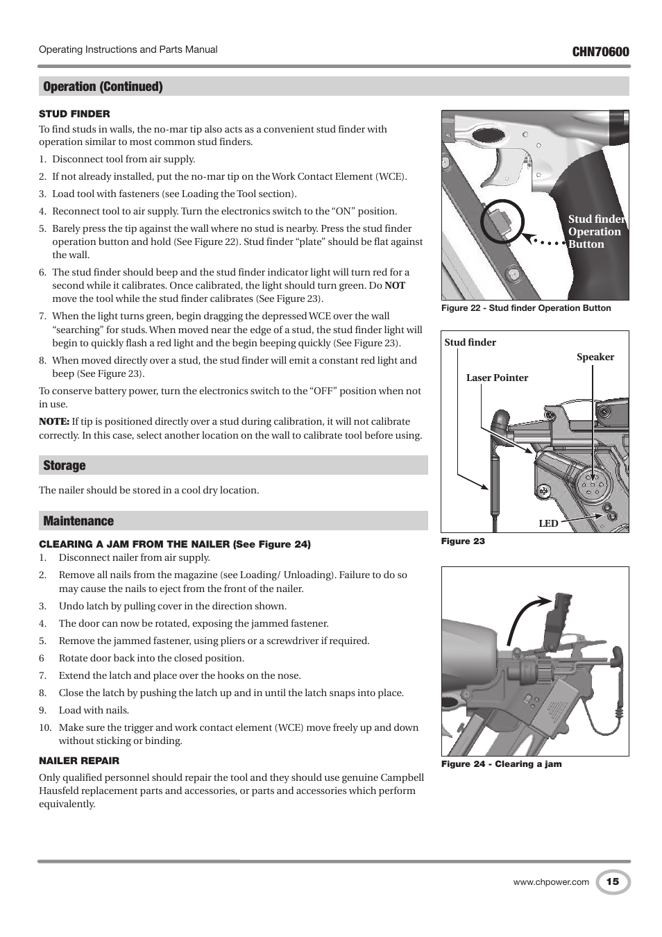 Storage, Maintenance | Campbell Hausfeld IN727501AV User Manual | Page 15 / 60