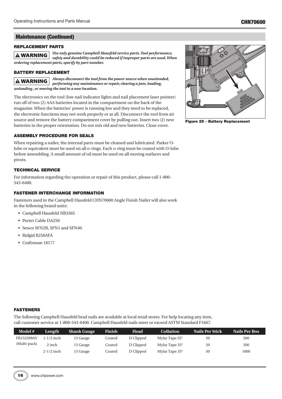 Maintenance (continued) | Campbell Hausfeld IN727501AV User Manual | Page 16 / 60