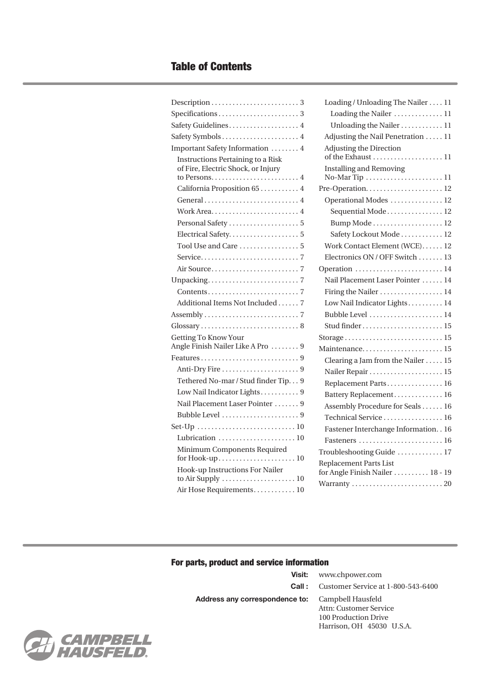 Campbell Hausfeld IN727501AV User Manual | Page 2 / 60