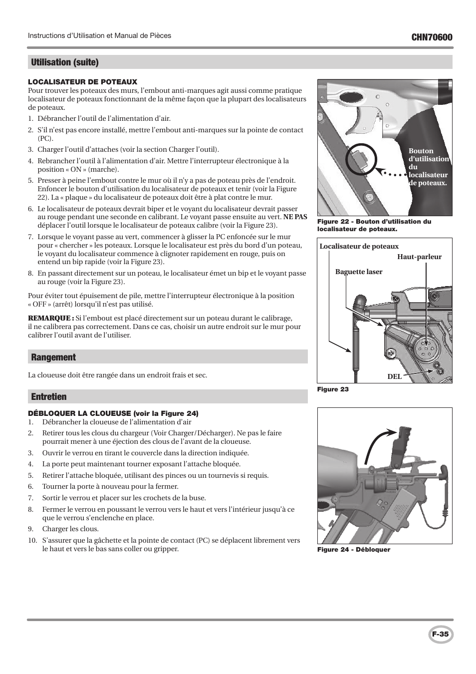 Rangement, Entretien, Utilisation (suite) | Campbell Hausfeld IN727501AV User Manual | Page 35 / 60