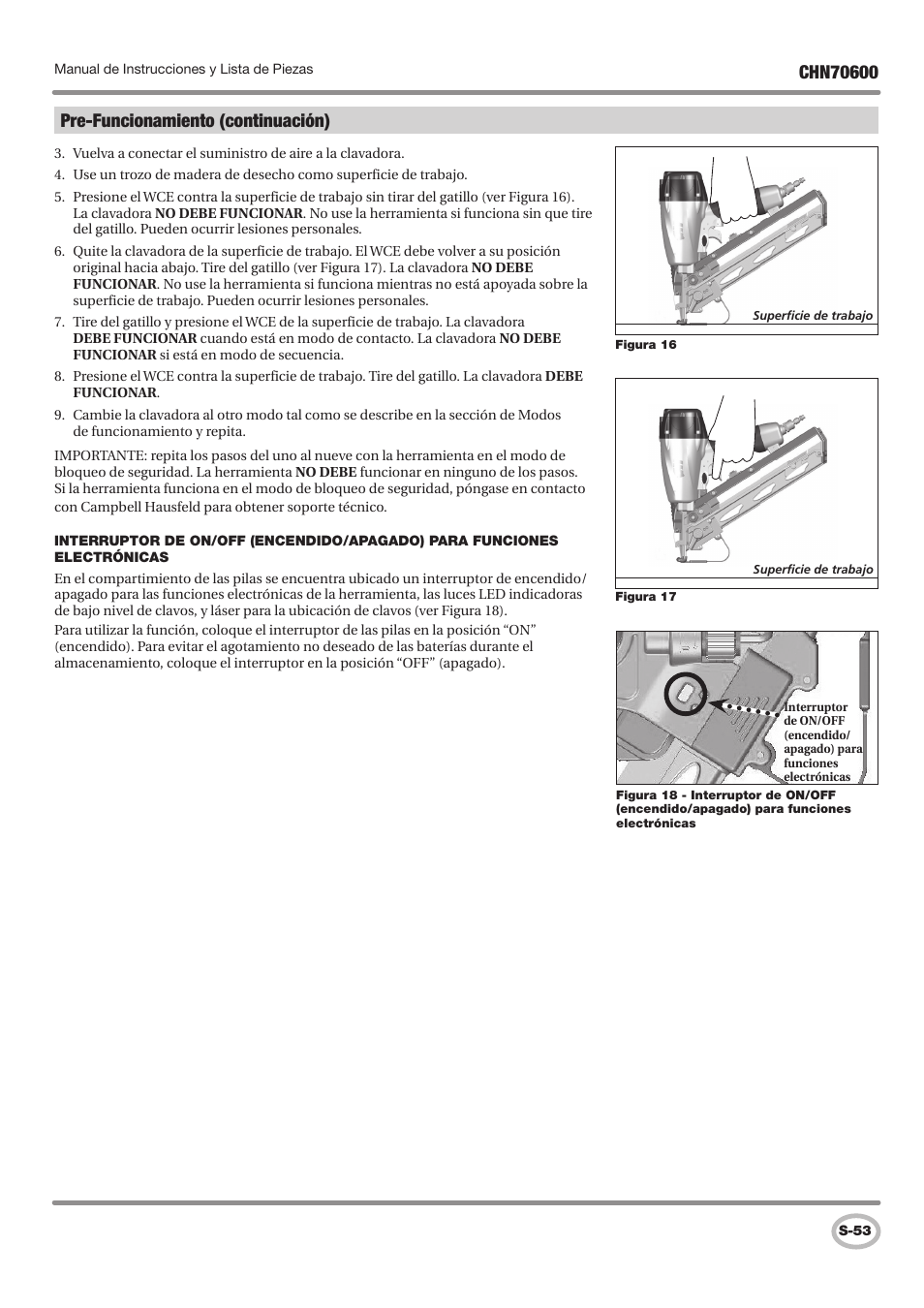 Pre-funcionamiento (continuación) | Campbell Hausfeld IN727501AV User Manual | Page 53 / 60