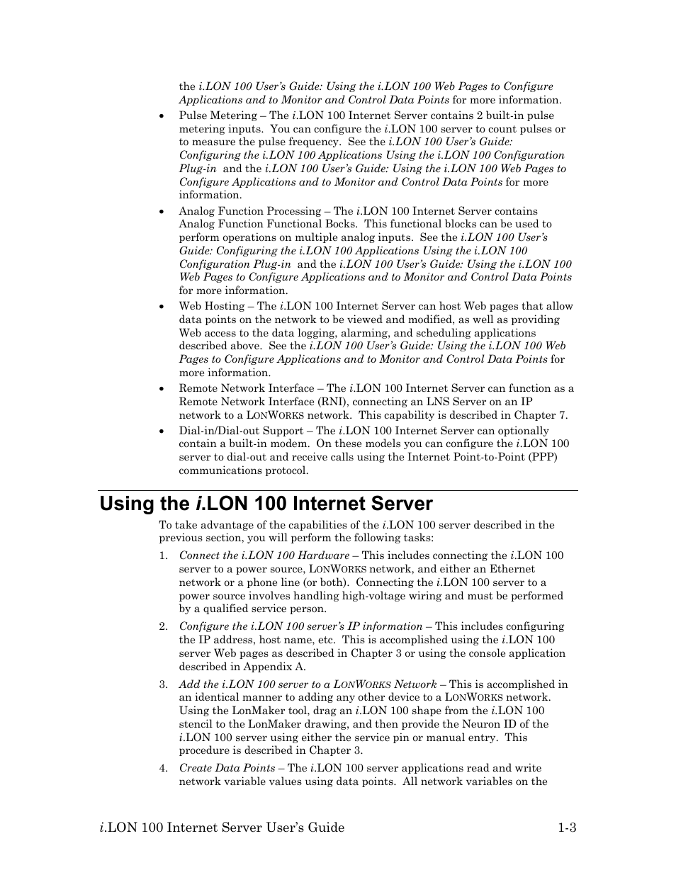 Using the i.lon 100 internet server, Using the i .lon 100 internet server -3, Using the i .lon 100 internet server | Echelon i.LON 100 e2 Internet Server User Manual | Page 11 / 96