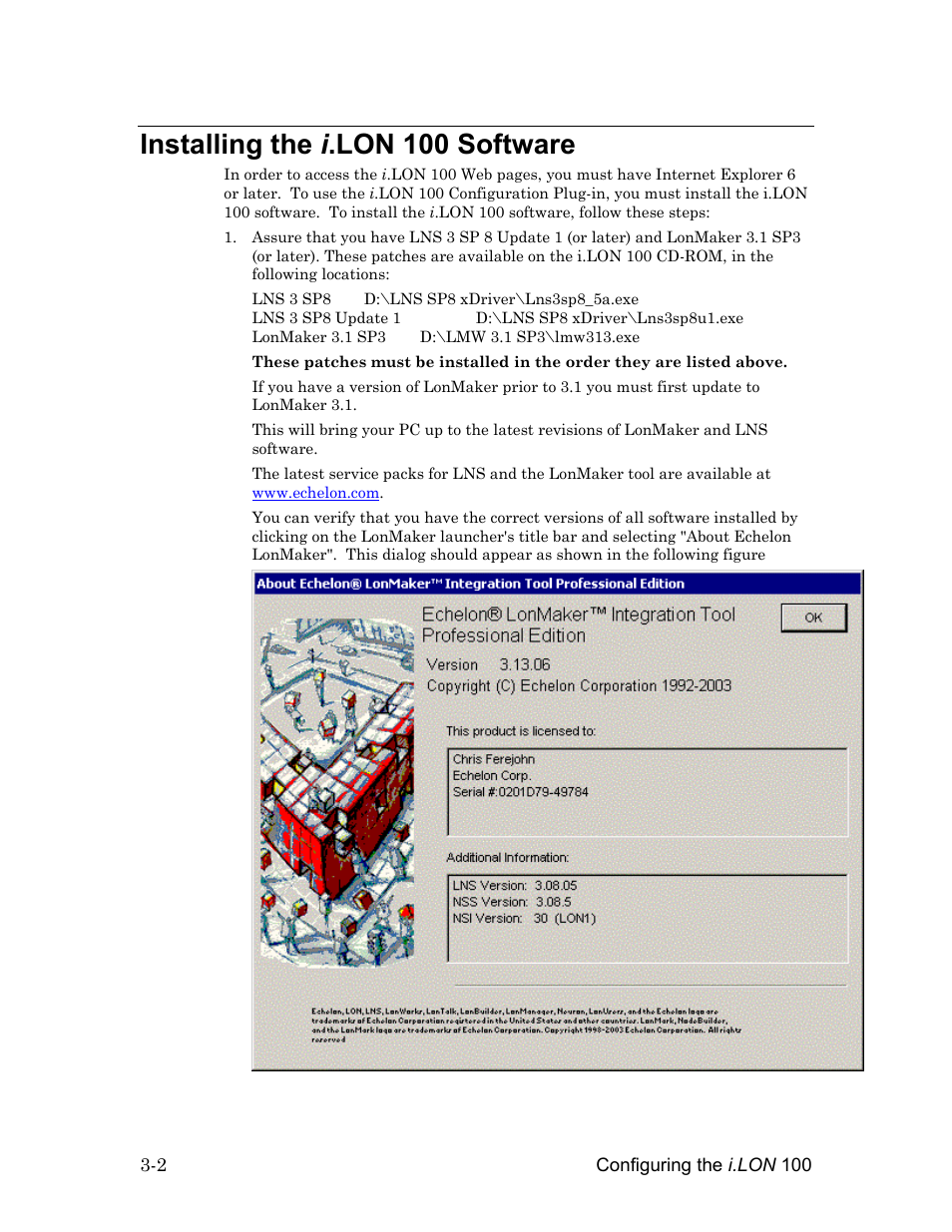Installing the i.lon 100 software, Installing the i .lon 100 software -2, Installing the i .lon 100 software | Echelon i.LON 100 e2 Internet Server User Manual | Page 36 / 96