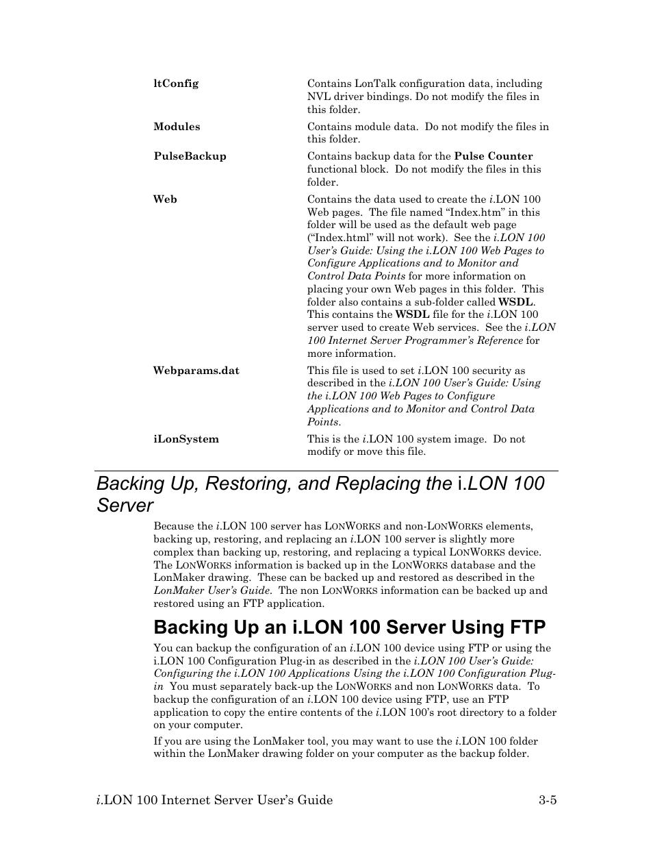 Backing up an i.lon 100 server using ftp, Backing up an i.lon 100 server using ftp -5 | Echelon i.LON 100 e2 Internet Server User Manual | Page 39 / 96