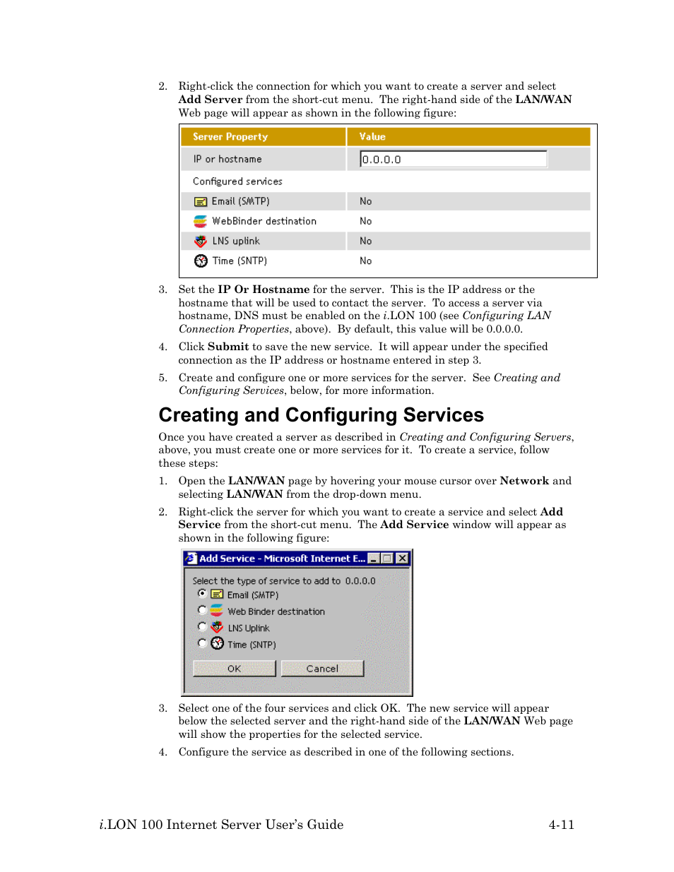 Creating and configuring services, Creating and configuring services -11 | Echelon i.LON 100 e2 Internet Server User Manual | Page 53 / 96