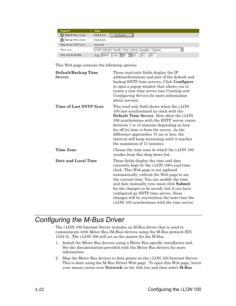 Configuring the m-bus driver, Configuring the m-bus driver -22 | Echelon i.LON 100 e2 Internet Server User Manual | Page 64 / 96