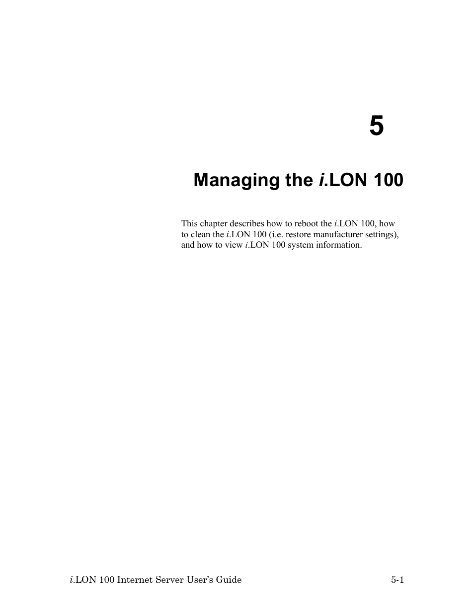 Managing the i.lon 100, 5 managing the i .lon 100, Managing the i .lon 100 | Echelon i.LON 100 e2 Internet Server User Manual | Page 67 / 96