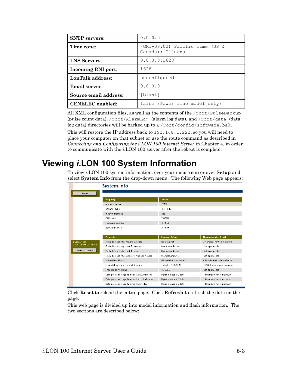 Viewing i.lon 100 system information, Viewing i .lon 100 system information -3, Viewing i .lon 100 system information | Echelon i.LON 100 e2 Internet Server User Manual | Page 69 / 96