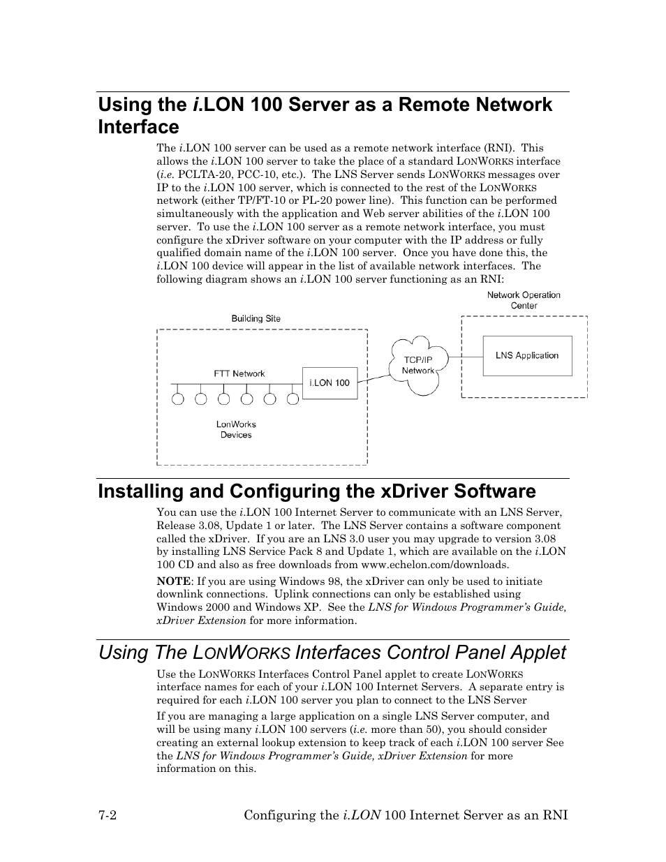 Installing and configuring the xdriver software, Using the lonworks interfaces control panel applet, Installing and configuring the xdriver software -2 | Using the l, Orks, Interfaces control panel applet -2, Interfaces control panel applet | Echelon i.LON 100 e2 Internet Server User Manual | Page 78 / 96