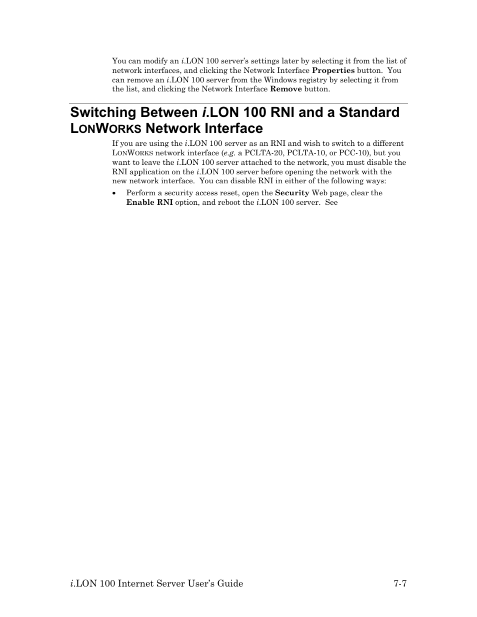 Switching between i .lon 100 rni and a standard l, Orks, Network interface 7-7 | Network interface | Echelon i.LON 100 e2 Internet Server User Manual | Page 83 / 96